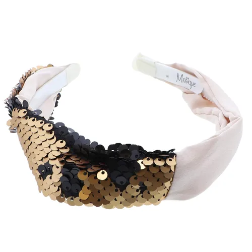 Vista 8 de Motique Accessories Elegante diadema de lentejuelas de satén medio y medio para niñas y mujeres, color negro