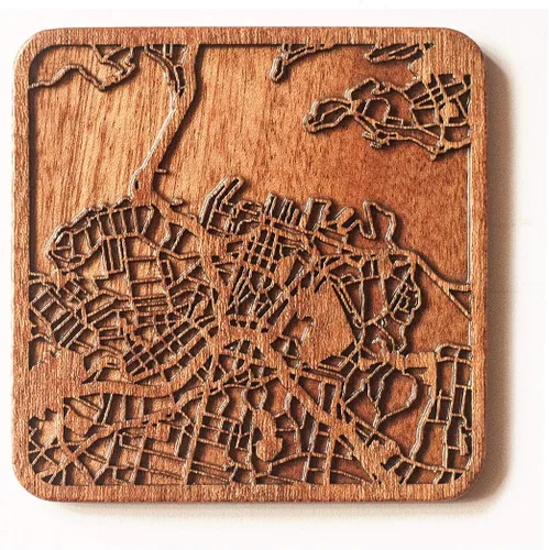 Vista 136 de Posavasos Amsterdam Map by O3 Design Studio, 1 pieza, posavasos de madera Sapele con mapa de la ciudad, hecho a mano, varias ciudades opcionales