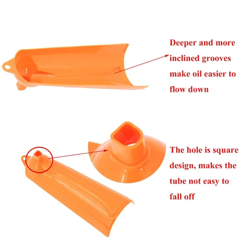 Vista 3 de Juego de embudo de llenado de cárter para llenado de aceite y tapones de drenaje primarios compatibles con Harley Orange Primary Case Oil Funnel