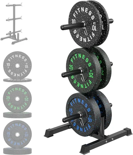 Vista 18 de Olympic Barbell Set, 2-Inch Bumper Plates with Weight Plate Rack Colored Crumb Rubber Weight Plates for Weight Lifting & Strength Training, 90–530