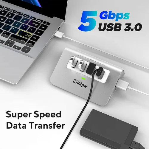 Vista 2 de Intpw Hub USB 3.0, concentrador de datos USB de aluminio de 4 puertos 3.0, adaptador multipuerto con cable de 3.3 pies, divisor USB para laptop
