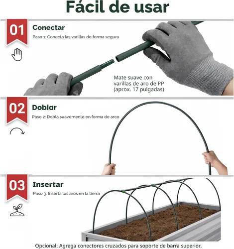 Vista 6 de Aros de Jardín Gardzen, Aros para Invernadero DIY para Camas Elevadas, Cubierta de Fila, Malla de Jardín 24 Piezas