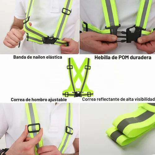 Vista 5 de Chaleco reflectante para correr, 3 piezas, correas elásticas ajustables, ligero, 360°, alta visibilidad para caminar al aire libre, trotar Color 1