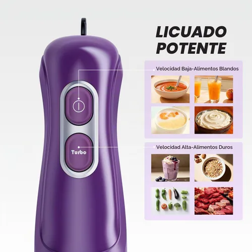 Vista 2 de Turelar Licuadora de inmersión con cable de 400 W, 2 velocidades Púrpura