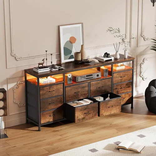 Vista 8 de Cómoda moderna de 10 cajones para soporte de TV de dormitorio Marrón rústico