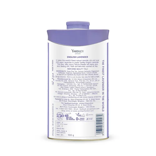 Vista 2 de Talco desodorante perfumado Yardley London con lavanda inglesa, polvo de talco 100gm, 3.5 onzas