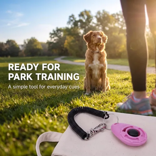Vista 3 de 1 pieza de clicker rosa fácil de usar con botón accesorios de entrenamiento para perros, fuertes y de larga duración, ayuda para entrenamiento