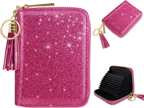 Vista 14 de Coco Rossi Tarjetero de crédito para mujer, cartera pequeña, funda RFID Un brillo azul y verde