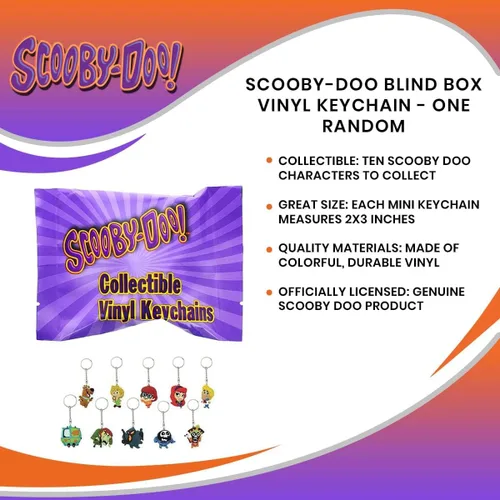 Vista 3 de Scooby Doo - Llavero de vinilo con caja ciega, una mini figura misteriosa al azar con cadena de metal y soporte para llavero, bolsa misteriosa