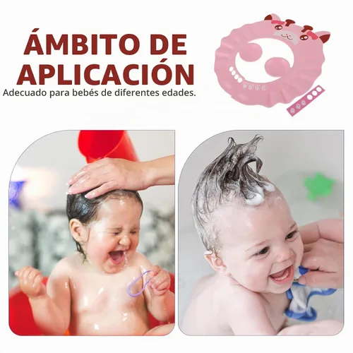 Vista 2 de Gorro de ducha para bebé para lavar el cabello, sombrero de champú hipopótamo ajustable para niños pequeños con orejeras, escudo impermeable