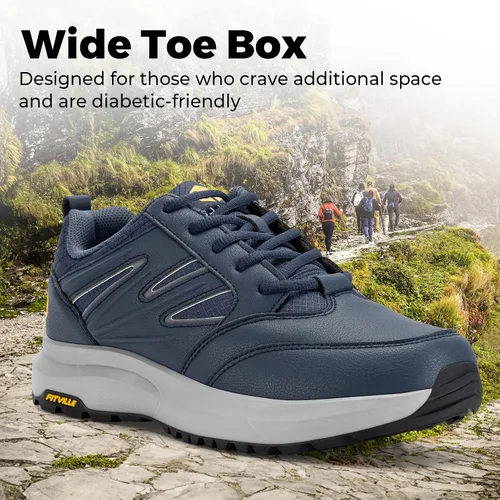 Vista 2 de FitVille Zapatos de senderismo anchos para hombre, repelentes al agua, para exteriores, zapatos de trabajo con soporte de arco, núcleo resistente