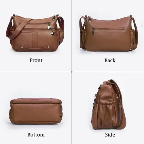 Vista 4 de Bolso bandolera de piel sintética suave para mujer, bolso cruzado con múltiples bolsillos, bolso cruzado mediano espacioso a la moda con asa superior