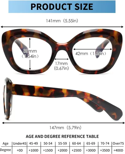Vista 6 de JM Gafas de lectura con ojo de gato para mujer, lectores de computadora con bloqueo de luz azul con bisagra de resorte Spring Hinge,One Piece Nose