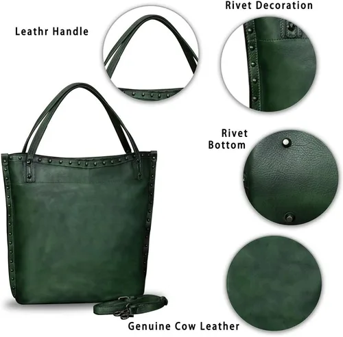 Vista 6 de Bolso de hombro grande de cuero genuino para mujer, bolso de mano vintage de cuero real y bolsos de mano, bolso cruzado