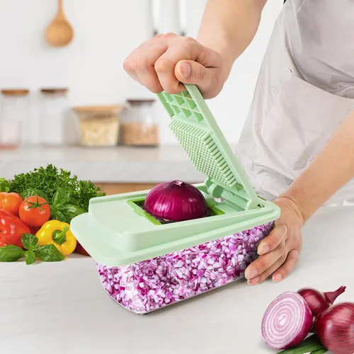 Vista 2 de Picador de verduras con 8 cuchillas - Picador de cebolla 16 en 1 con contenedor, Espiralizador de verduras de cocina Gadgets de cocina - Artículos