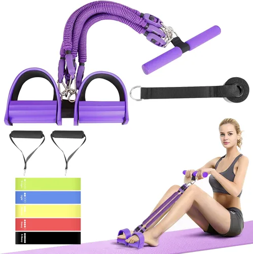 Vista 9 de 2025 Banda de resistencia con pedal mejorada, cuerda elástica de 4 tubos para sentadillas para hombres y mujeres, tirador de pedal