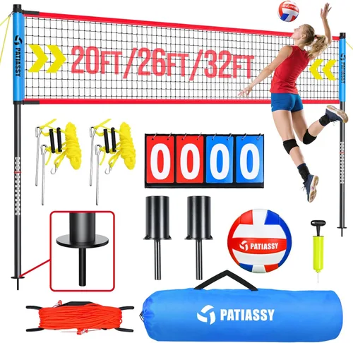 Vista 10 de Portable Volleyball Net Set for Backyard & Beach, Adjustable Width (32/26/20FT) & Height, Anti-Sag Tension Design, Metal Stakes for Outdoor