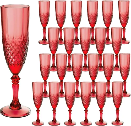 Vista 17 de Copas de champán de plástico, copas de champán a granel, copas de vino acrílicas reutilizables irrompibles para bodas, despedidas de soltero, Ámbar