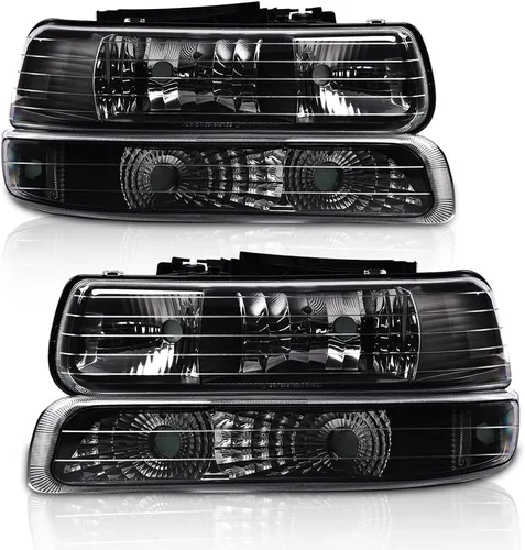 Vista 11 de G-PLUS Conjunto de faros, compatible con Chevy Silverado 1999 2000 2001 2002/Se ajusta a Suburban Tahoe 2000-2006 Faros delanteros de parachoques