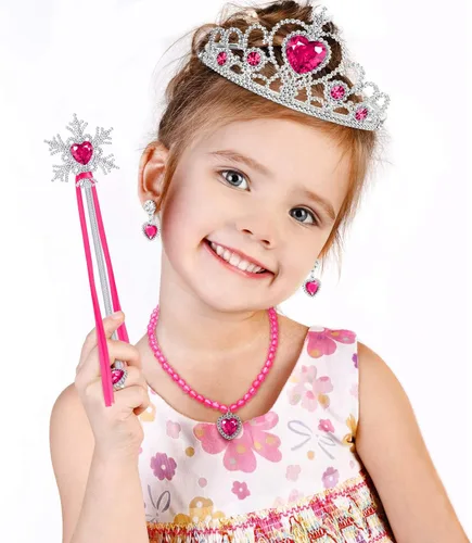Vista 6 de Skylety Juego de 7 piezas de disfraz de princesa con capucha para niñas pequeñas, cosplay, fiesta, cumpleaños