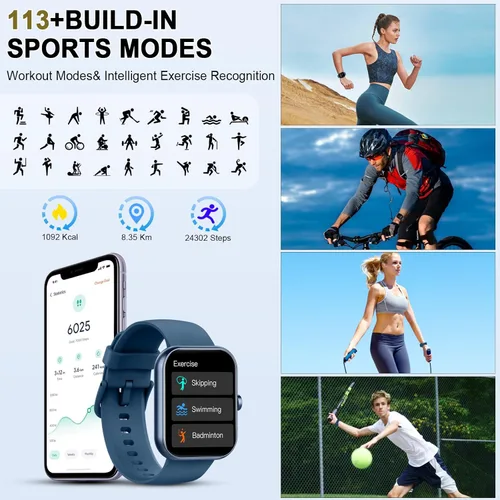 Vista 4 de Smart Watch for Men Women (Answer/Make Call), 1.96"HD Smartwatch with Heart Rate/Sleep Monitor/Pedometer, 113+ Sports Modes, New Fitness Watch IP68