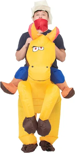 Vista 5 de JYZCOS Disfraz inflable de vaquero para adultos, vestido elegante de jinete de caballo occidental para hombres y mujeres, traje de fiesta