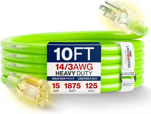 Vista 51 de Cable de extensión SJT de 12/3 300 V con luz LED para uso en interiores y exteriores con enchufe con iluminación LED Amarillo