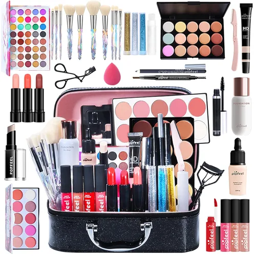 Vista 11 de Pure Vie Kit de maquillaje todo en uno para vacaciones, set de regalo cosmético esencial para principiantes que incluye paleta de sombras de ojos