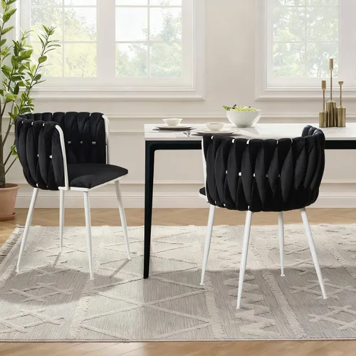 Vista 32 de Juego de 2 sillas de comedor de terciopelo, sillas tapizadas tejidas para sala de estar, sillas modernas de cocina y comedor, sillas decorativas