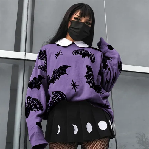 Vista 3 de BZB Suéter de gran tamaño para mujer, de manga larga de murciélago, informal, Harajuku, gótico, holgado, de punto, suéter