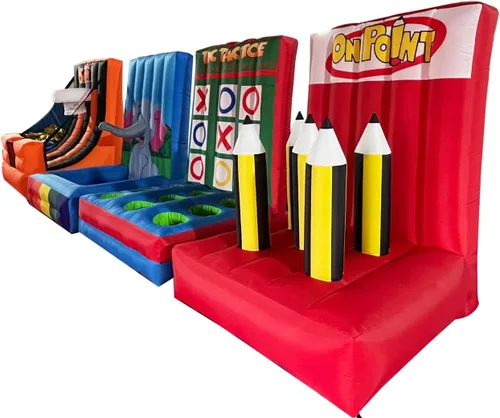 Vista 2 de Juego de Carnaval Inflable 4 en 1 Juego de Deportes Inflables Juego de Anillos de Lanzamiento de Baloncesto Multideportes para Patio