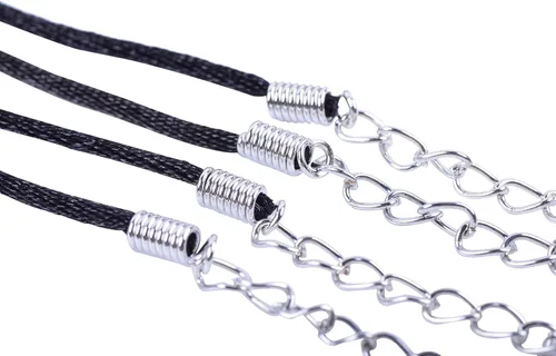 Vista 3 de KONMAY Cordón para collar, 50 unidades, 20 pulgadas, de seda satinada, color negro, de 0.079 in con cadena de extensión de 2 pulgadas, Satin