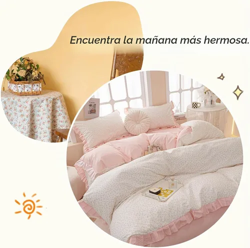 Vista 8 de Funda de edredón de flores rosadas, tamaño individual, elegante, con volantes, funda de edredón de encaje de algodón, juego de ropa de cama floral
