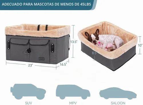 Vista 4 de Asiento de coche Petsfit para perros medianos o 2 perros pequeños, asiento elevador de coche para perros actualizado para asientos delanteros