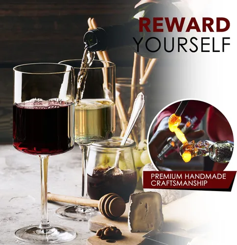 Vista 10 de Chouggo Juego de 6 copas de vino, cristal soplado a mano para vino tinto o blanco, 15 onzas, hechas a mano por artesanos, regalos para mujeres