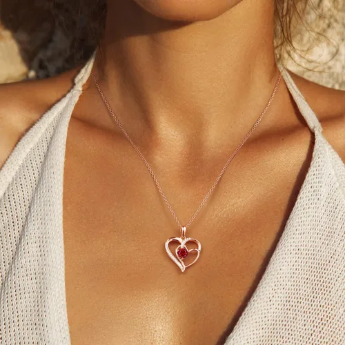Vista 2 de Collar de corazón para mujer, oro de 18 quilates sobre plata de ley 925, collar para mujer con una piedra natal de piedras preciosas, cumpleaños