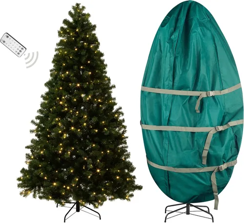 Vista 9 de Elf Stor - Árbol de Navidad artificial preiluminado de 7.5 pies con soporte Verde Oscuro