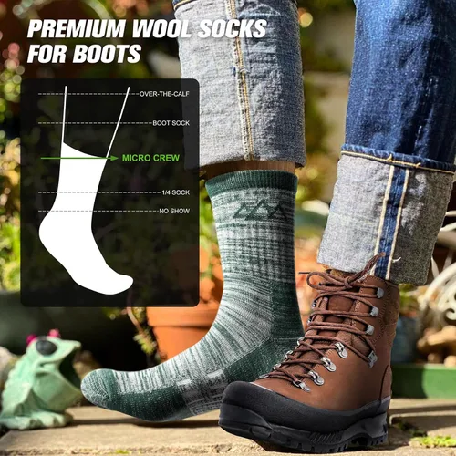 Vista 5 de innotree Paquete de 3 calcetines de senderismo de lana merino para hombres y mujeres, calcetines de senderismo acolchados micro Crew que absorben