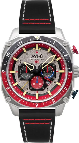Vista 23 de AVI-8 Hawker Hunter AV-4100 - Reloj de cuarzo japonés para hombre con esfera de 1.693 in con correa de cuero