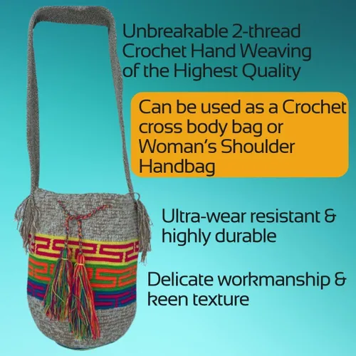 Vista 6 de Wayúu Colombian - Mochila para mujer Bolso bohemio hecho a mano Bolsa de playa de paja Hecho a mano por artesanos Wayúu