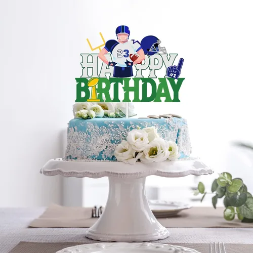 Vista 6 de Super Bowl - Decoración para pastel de feliz cumpleaños – Selección de pastel de fútbol americano – Decoración de pastel de jugador – Rugby Ball
