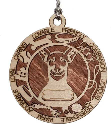 Vista 5 de Adorno de Navidad personalizado para perro Cavalier King Charles Spaniel, redondo de 3 pulgadas, madera cortada con láser de 2 capas, nombre y texto