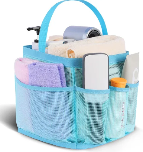 Vista 14 de Eudele – Neceser de malla para ducha portátil para artículos básicos de dormitorio universitario, bolsa de ducha grande con 8 bolsillos para playa