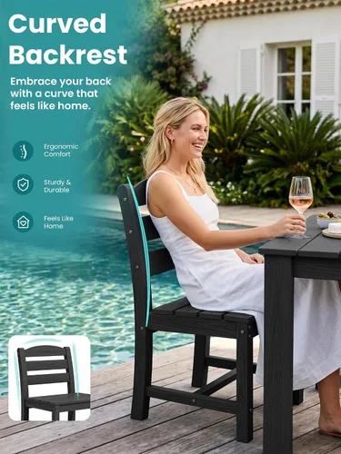 Vista 4 de SERWALL Outdoor HDPE Armless Dining Chairs Set of 2,All-Weather Use,Black Negro
