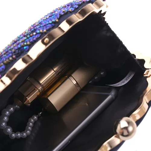 Vista 4 de LIFEWISH Bolso de noche único con lentejuelas de lujo para mujer, para boda, novia, fiesta, graduación, bolso de mano (azul pavo real)