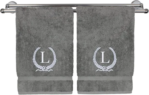 Vista 122 de Toalla de mano con monograma, regalo personalizado, 16 x 30 pulgadas, letra blanca bordada con diseño de corona en toalla negra, extra absorbente