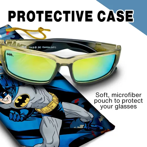 Vista 5 de DC Batman - Gafas de sol deportivas para niños, elegantes y duraderas, con protección UV, con funda de transporte suave, con licencia