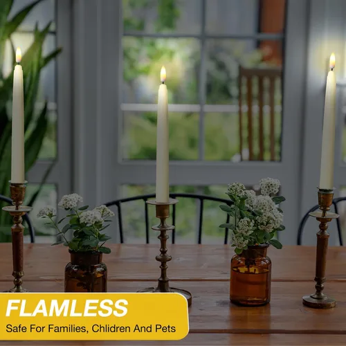 Vista 7 de Tuanse Paquete de 20 velas cónicas parpadeantes sin llama a granel con control remoto y temporizador, candelabros LED de Adviento a pilas para Beige