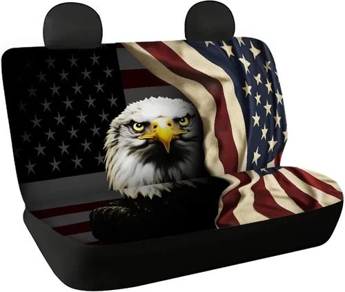 Vista 31 de AFPANQZ Funda protectora para asiento trasero de automóvil, con bandera patriótica estadounidense, solo para asiento trasero de automóvil, camión