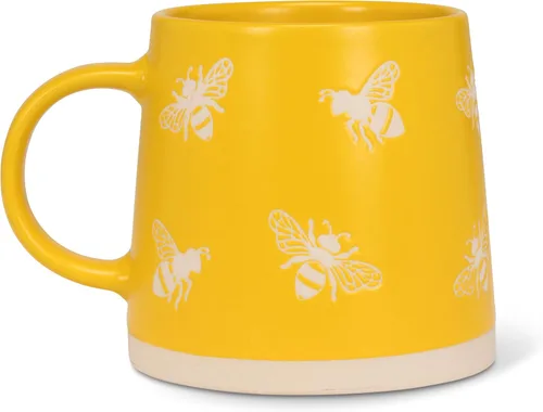 Vista 4 de Abbott Collection Taza de Base Ancha con Abejas - Gres, Amarillo/Marfil, 3.5 Pulgadas de Alto (14 Onzas)